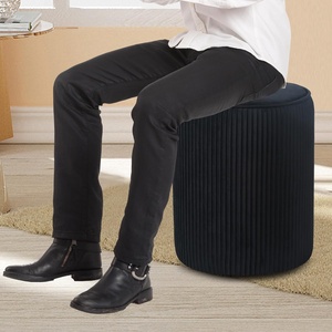Banc ottoman rond moderne en velours pour chambre, hôtel, salon - Repose-pieds, pouf de coiffeuse et ottoman de rangement J N Crafts POU-1 - Product Image 4
