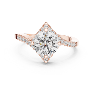 Anillo de Compromiso Vinson Project con Moissanita Creada en Laboratorio, Diseño Elegante de Halo en Forma de Rombo, Estilo Art Deco, con Pavé y Tallo Chapado en Oro de 14K sobre Acero Inoxidable - Product Image 1