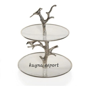 Présentoir à gâteaux fantaisie à 2 niveaux en métal plaqué or pour décoration de mariage, prix de gros - Product Image 6
