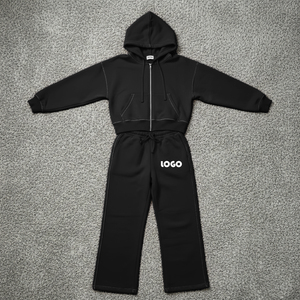 Custom Women's Hooded Sweatpants <b>Zip</b>-<b>Up</b> Hoodie Set Casual Streetwear Sportswear Regular Fit Polyester Jogger Suit Gym Short - Product Image 4