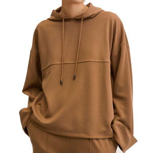 Sudadera con Capucha Extra Grande para Mujer, Color Sólido, Manga Larga, Tejida en Algodón y Fibra de Bambú, Transpirable, para Otoño - Product Image 5