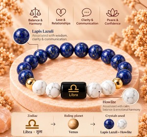 Pulsera del Zodiaco Libra al por Mayor, Pulsera de Cuentas de Cristal Natural de Lapislázuli y Howlite, Joyería Unisex de Piedras Preciosas de Astrología Personalizada - Product Image 2