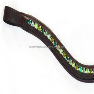 <b>Large</b> Crystal Bling Emerald Green Luxury Leather <b>Dog</b> <b>Collar</b> in Curved Shape Empty Channel with Full Stitching - Product Image 6