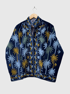Chaqueta de Terciopelo Bordada con Cuello Mandarín, Manga Larga, Estampado Floral, Bordado a Mano, Cierre de Cremallera, Tallas Grandes para Mujer, Ropa de Primavera - Product Image 1