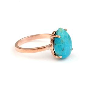 925 Sterling Silver Eternity Vermeil Prong 12x16mm Pear Shape Solitaire Wedding <b>Ring</b> Arizona <b>Turquoise</b> Gemstone Women's Parties - Product Image 1