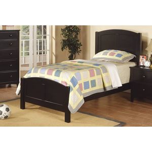 Letto singolo in legno nero con testiera e pediera uniche in legno di gomma, mobili per camera da letto per ragazzi - Product Image 4