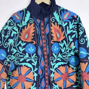 Manteau et veste de style kimono en velours Suzani faits à la main, broderie florale, respirant, vêtements d'extérieur pour l'hiver - Product Image 4