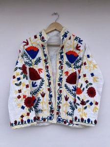 Chaqueta Bomber de Algodón para Mujer, Hecha a Mano, Color Rosa, Bordado Suzani, Transpirable, Estilo Boho Chic, Cierre de Cremallera, Cuello Mandarín, Vintage - Product Image 1