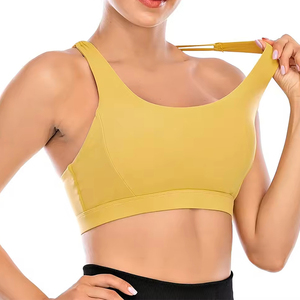 Seamless Mustard Yellow Sports Bra Adjustable Straps Workout Top <b>Padded</b> Gym Bra Women Yoga Clothing Activewear OEM - Product Image 1