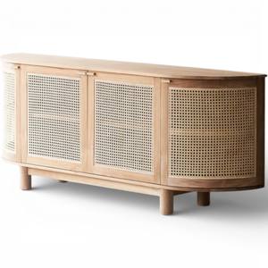 Aparador Moderno Japandi de Madera de Teca Sólida con Puertas de Mimbre Natural, Mueble Ecológico para TV Estilo Rústico con Almacenamiento - Product Image 3