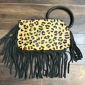 กระเป๋าคลัทช์ใบหูหิ้วหนังวัวแท้สำหรับผู้หญิงมีพู่ห้อยกระเป๋าโทรศัพท์มีห่วงพิมพ์ลายสัตว์ - Product Image 4