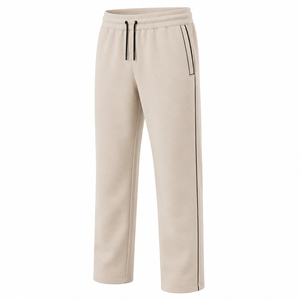 Unisex Beige Tracksuit Set Half-<b>Zip</b> Sweatshirt With Side Pockets And Drawstring Pants Casual Autumn Wear Full Length Regular Fit - Product Image 5