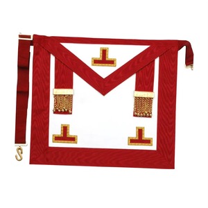 ผ้ากันเปื้อนหนังสำหรับพิธีกรรมสก็อตแลนด์ รุ่น Worshipful Master สีแดงลายมัวร์ พร้อมแถบด้านข้าง ตัดเย็บพอดีตัว รูปทรงสี่เหลี่ยม ทำด้วยมือ คุณภาพสูง มีจำหน่าย - Product Image 1