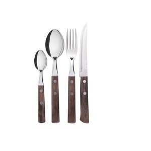 Ensemble de couverts de luxe en acier inoxydable avec manches en bois, service de table moderne, couteau, fourchette et cuillère pour la maison - Product Image 6