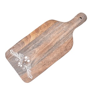 Tabla de servir de madera artesanal de diseño real, duradera, ecológica, con asa e incrustaciones florales, gruesa, para cocina, comedor y queso. - Product Image 2