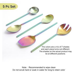 Juego de Cucharas para Servir Modernas con Diseño de Arcoíris, Mango Largo, Acabado Espejo, Utensilios Metálicos para Fiestas y Mesa - Product Image 6