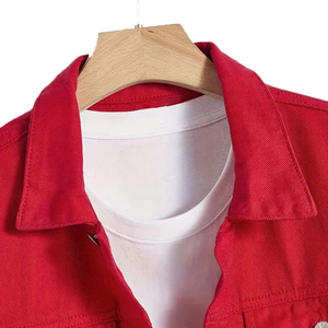High Quality Wholesale Slim Fit <b>Men's</b> Canvas Denim <b>Jacket</b> with Front Logo Breathable & Eco-Friendly in White Red Black Colors - Product Image 2