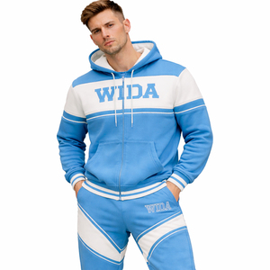 Conjunto Deportivo Personalizado Unisex, 100% Algodón, Transpirable y Ecológico, Sudadera con Capucha y Pantalones Jogger con Cierre, Color Azul Cielo y Blanco, para Fitness y Running - Product Image 1