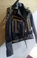 Black Golden Motorcycle Gangs Gothic Nieten Punk Rocker Nieten Echt leder Frauen Jacke Vintage inspiriert