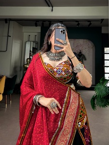 Navratri Special Rayon Kutchi Embroidery Patch Work and Jacquard Border Lace <b>Lehenga</b> Choli Dupatta Party Wear InCotton.M Brand - Product Image 1
