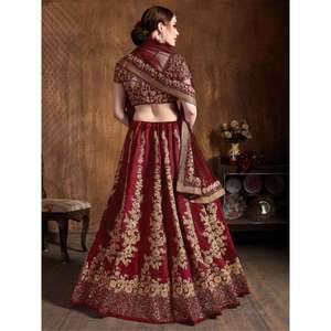 ชุดแต่งงานผ้าไหมดิบปักสีน้ำตาลแดงชวนให้หลงใหล lehenga choli กับ dupatta - Product Image 3