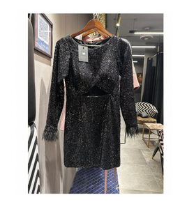 Robe de maternité à sequins, finition scintillante, silhouette asymétrique élégante, longueur midi, pour soirées et clubs, mode boutique export - Product Image 1