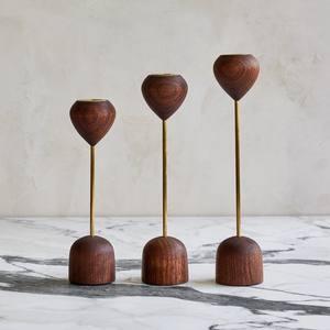 Nordic Style Natural Wood <b>Candle</b> Holder Set with <b>Gold</b> Metal Stem Heart Shape Wooden Taper Stand for Minimalist Wedding Decor - Product Image 1