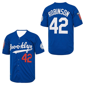 Maillot de baseball Brooklyn pour homme, manches courtes, polyester, col en V, fermeture boutonnée, numéro 42 imprimé sur le devant, design avec nom de l'équipe - Product Image 1