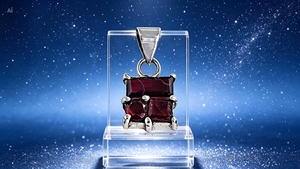 Art Palace 925 Silver Garnet Three Stone <b>Pendant</b> <b>Emerald</b> Cut Claw Setting Classic Geometric Unisex Everyday Wear - Product Image 4