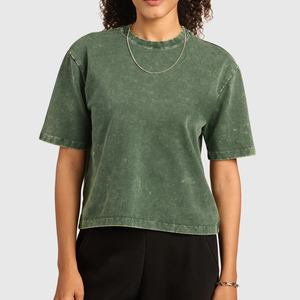 เสื้อยืดสีเขียวสไตล์วินเทจผ้าหนา 280gsm คุณภาพสูงสำหรับฤดูร้อน ทรงหลวมไหล่ตก สตรีทแวร์  รับสกรีนโลโก้ - Product Image 1