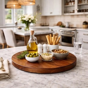 Wood Double Tier Rotating Tray Smooth-Spin Lazy Susan for <b>Tabletop</b> Spice Serving - Product Image 5