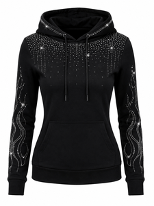 Sudadera con Capucha de Invierno para Mujer, Transpirable, con Pedrería Brillante, Suave y Casual, con Bolsillo Tipo Canguro - Product Image 1