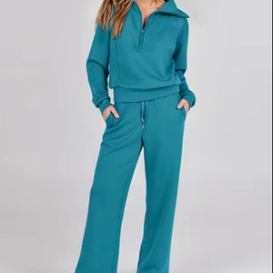 <b>Women</b> Crew Neck Sweatshirt and Jogger Pants Two Piece <b>Sweatsuit</b> Soft Breathable Training Outfit Casual Fashion OEM ODM Wholesale - Product Image 5