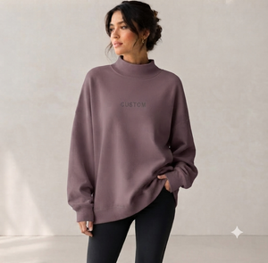 เสื้อสเวตเชิ้ตคอเต่าทรงโอเวอร์ไซส์สำหรับผู้หญิง พิมพ์ลายตัวอักษรตามสั่ง ผ้าฝ้ายใยไผ่ แขนยาว เหมาะสำหรับใส่ในฤดูใบไม้ร่วง - Product Image 1
