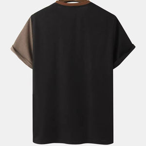 Men's Oversized O-Neck Short Sleeve Color Blocked Knitted T-Shirt Casual <b>Patchwork</b> <b>Top</b> - Product Image 2