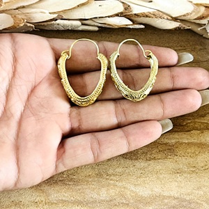 Nuevos Aretes de Aro Boho, Joyería Tribal de Latón para Mujer, Chapados en Oro de 18k, Filigrana Vintage Texturizada, Venta al Por Mayor/OEM/ODM - Product Image 2