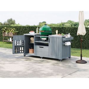 Carrello da Cucina per Esterni in Legno Massello da 169 cm per Griglie Big Green Egg con Piano in Acciaio Inox - Product Image 6