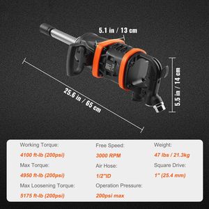Llave de Impacto Neumática de 1 Pulgada con Yunque Metálico Extendido de 8 Pulgadas, Salida de Torque Reversible de 5175 ft-lbs, Pistola de Aire Potente para Reparaciones - Product Image 5