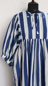 เดรสลายทางพิมพ์ลายด้วยมือแบบแฮนด์บล็อก |   ผ้าก๊อซฝ้ายโบฮีเมียน - Product Image 5