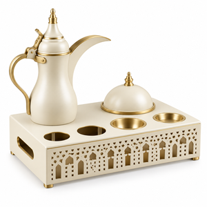 Middle Eastern Style Metal Dallah <b>Tea</b> <b>Set</b> With Gold Accents And Decorative Tray - Product Image 3