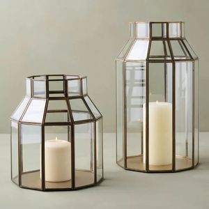 Farol Colgante Decorativo de Metal para Interiores y Exteriores, Estilo Vintage Creativo, Farol de Vidrio Geométrico Dorado para Velas - Product Image 6