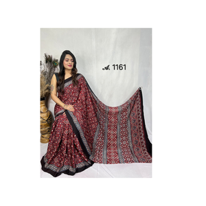Pure Modal Silk Fabric Heavy Material Hand Block Printed Saree With One <b>Meter</b> Blouse Piece Traditional Ethnic Wear For Women - Product Image 1