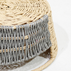 Bol décoratif élégant en osier en plastique, accent gris et beige fabriqué à la main pour la décoration de la maison du salon - Product Image 6