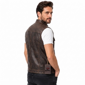 Men <b>Leather</b> <b>Vest</b> Premium Biker <b>Leather</b> Waistcoat Button Front Genuine <b>Leather</b> Soft Comfortable Casual Fashion Private Label - Product Image 6
