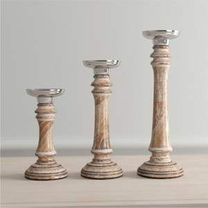 Luxury Nordic Wooden Marble Finish Pillar Candle Holder <b>Set</b> of3 Metal Top Taper Candle Stand for Wedding Table Home Decor Holder - Product Image 1