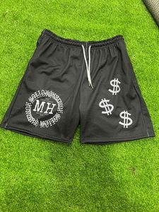 Shorts en maille noire sur mesure pour homme avec cordon de serrage, logo, décontractés, respirants, pour le sport, taille mi-haute - Product Image 4