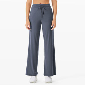 Jogging de fitness pour femme taille haute en toile écologique, coupe ample, respirant, séchage rapide, jambe large, fermeture boutonnée - Product Image 1