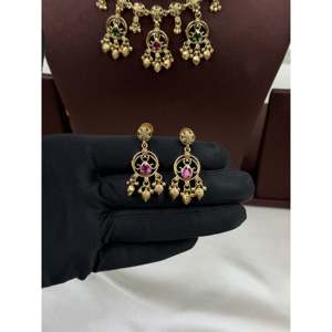 Indian Ethnic Sneha Premium Heritage Gold Plated CZ Bridal Necklace <b>Set</b> - Product Image 4