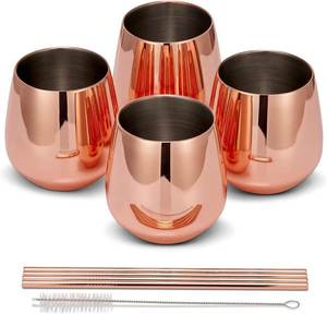 Copper Tumbler Set With Reusable <b>Metal</b> <b>Straws</b> Drinking Cups Cleaning Brush Mirror Finish Beverage Glass Gift Collection - Product Image 1