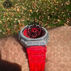 Charm_Jewells Luxury Stainless Steel Watch 40mm Case <b>Red</b> Silicone Band Analog Mechanical Men's Fashion Diamond Accents 10 Bar - Product Image 2